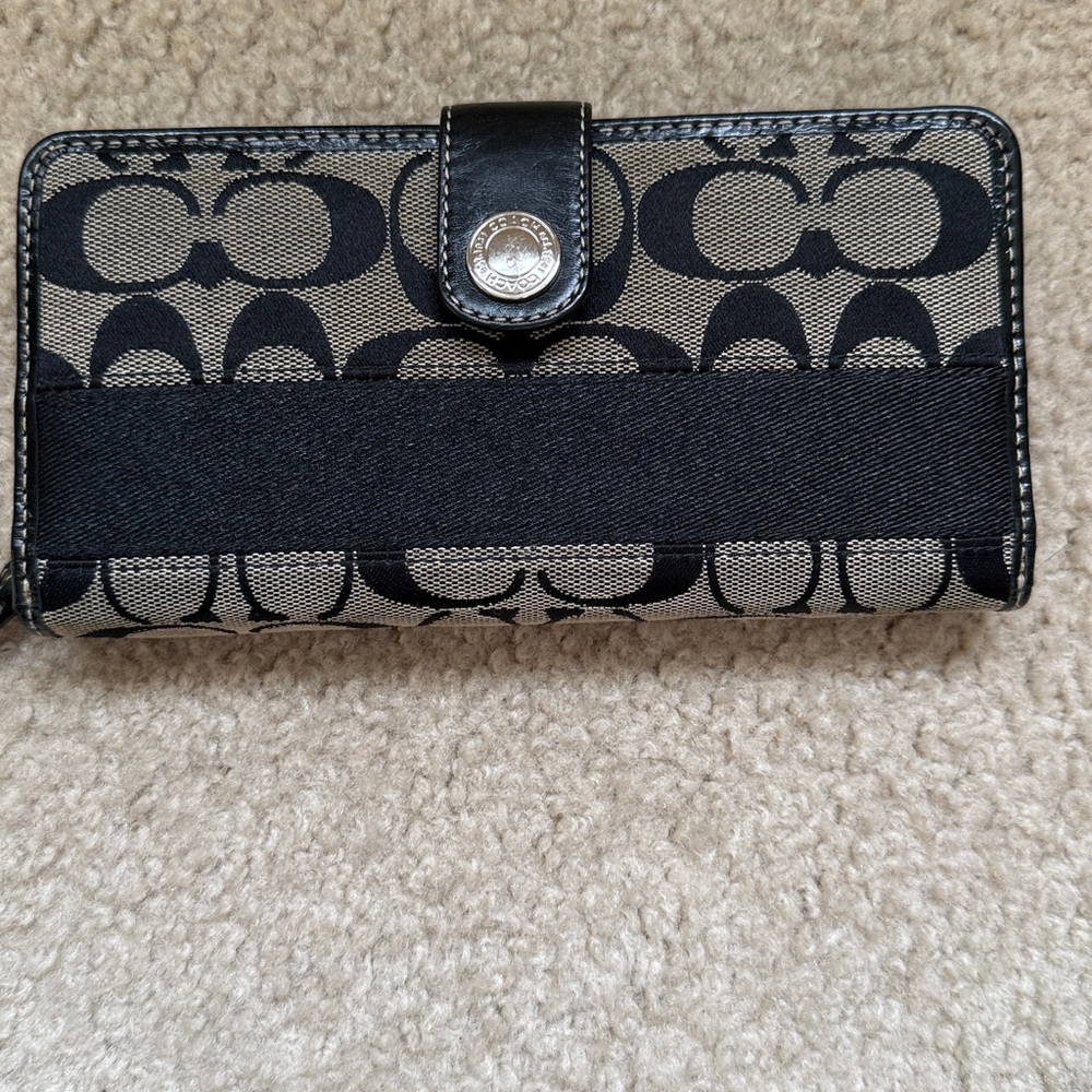 Coach Black and Beige Signature Wallet